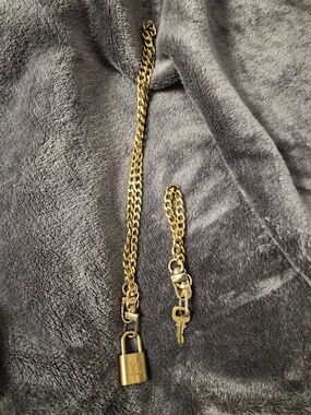 Gold Padlock Chain Necklace with Key - LV Logo